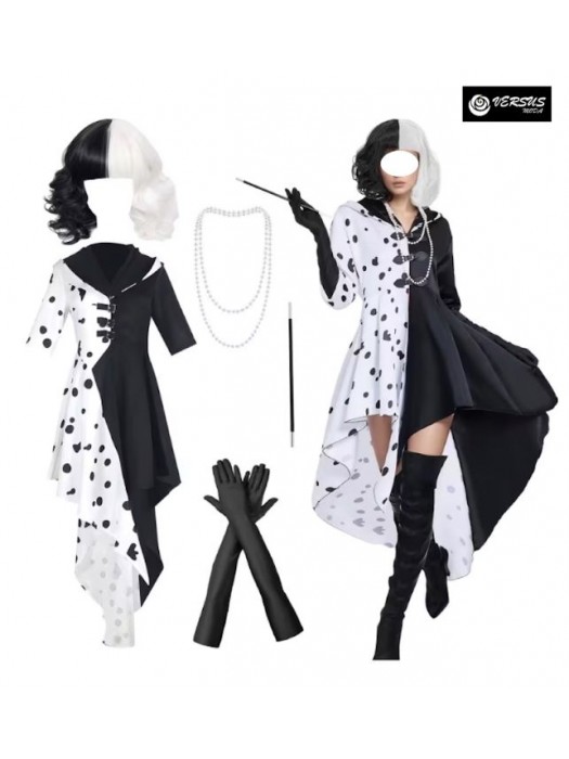 Strega Donna Crudele Vestito Carnevale Bianco Nero Cruel Woman Costume CRUD04